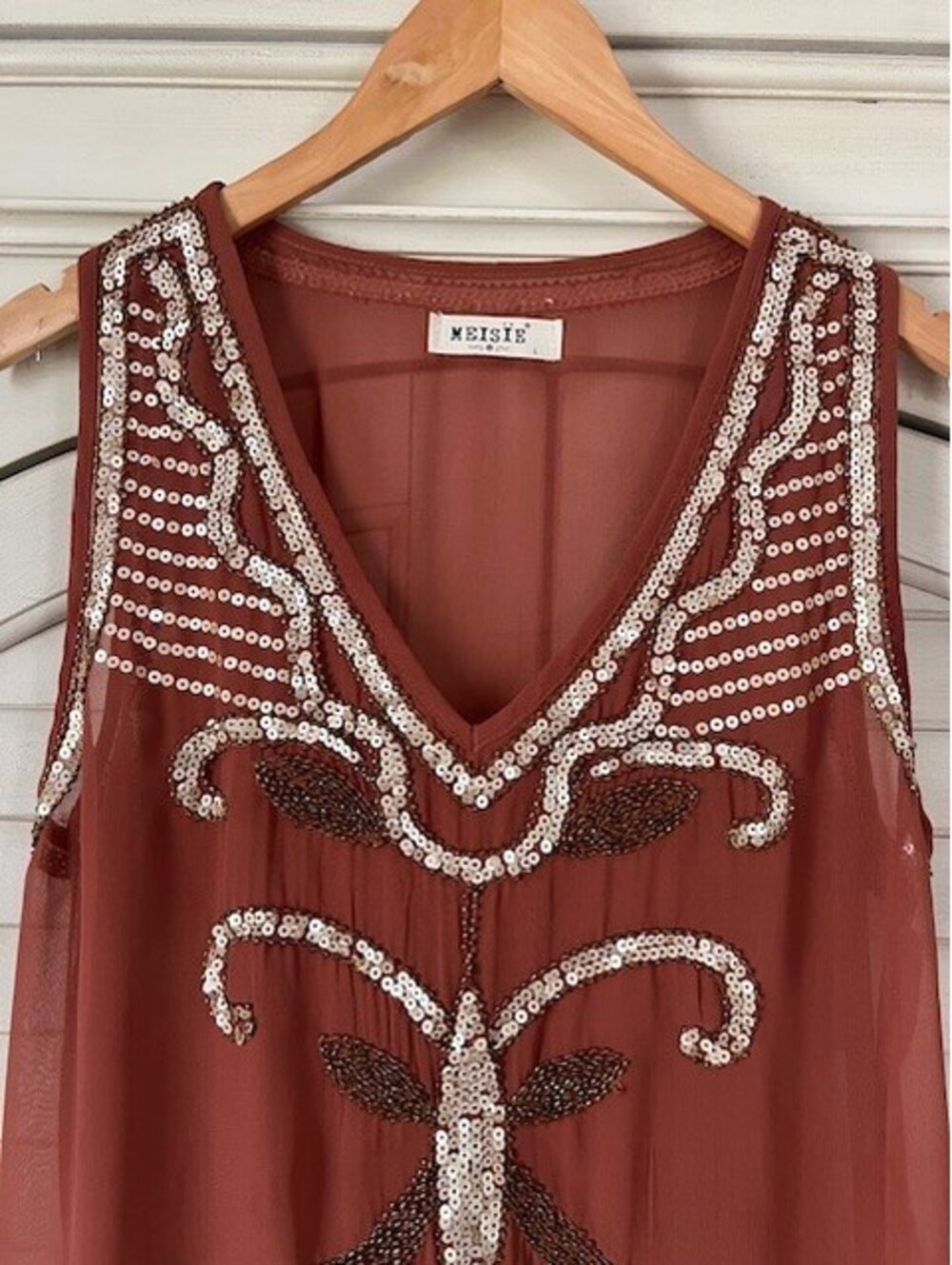 MEISIE Sequin Glitter Rare Burned Orange Top - Size Large